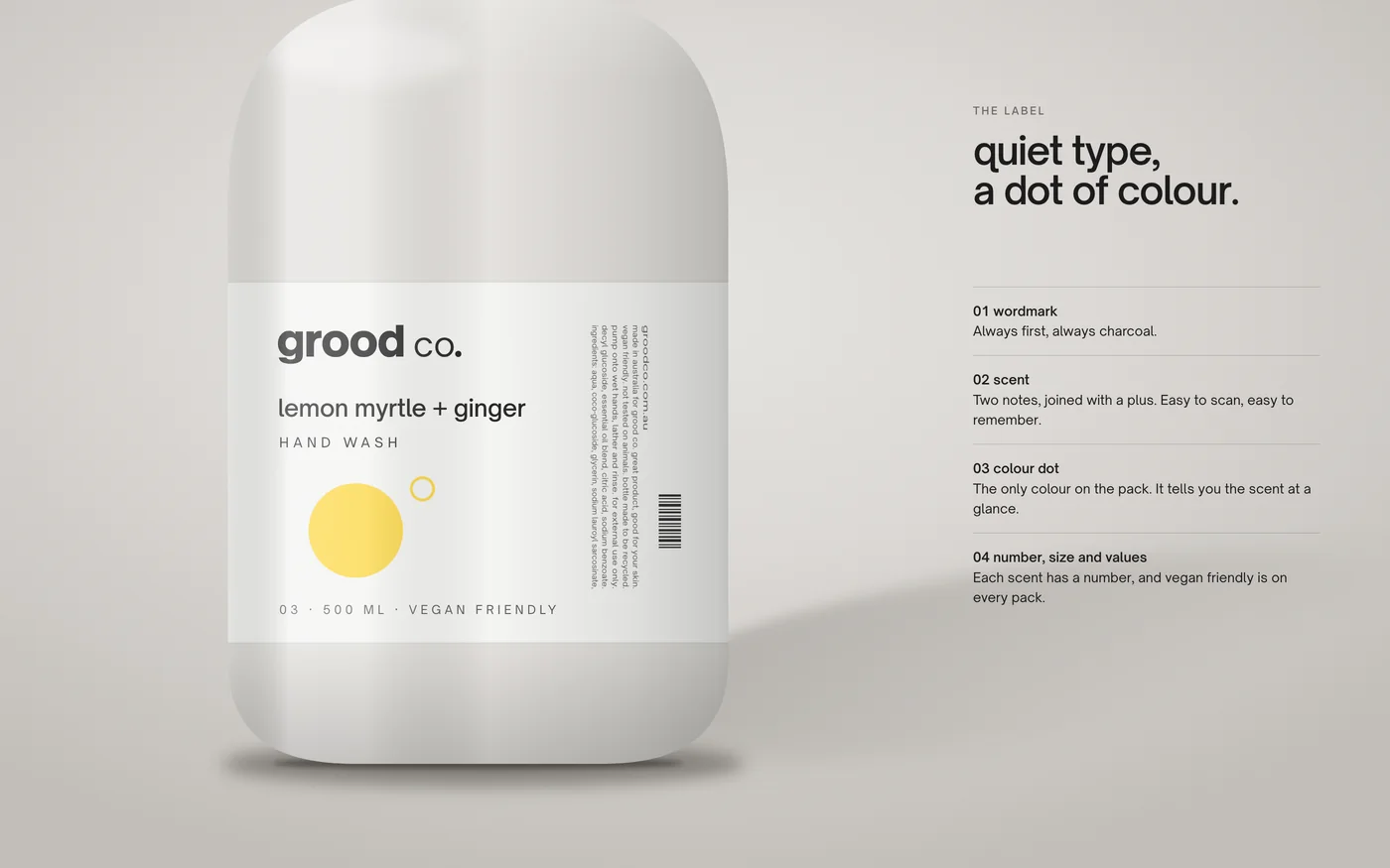 Close-up of the lemon myrtle and ginger hand wash label