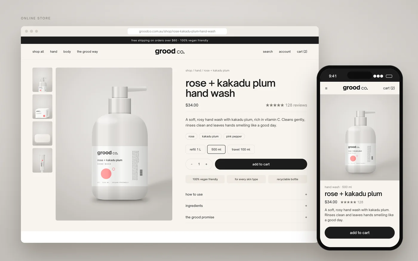 Grood Co. online store product page on desktop and mobile