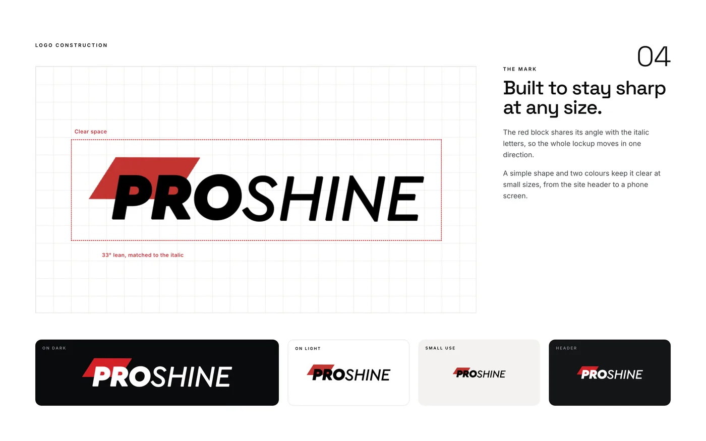 Proshine Autos logo construction grid, clear space and size variations